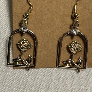Gold Rose Dangle Earrings